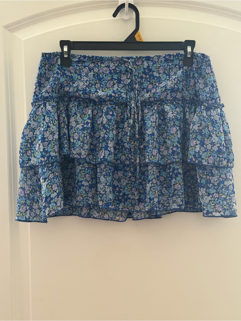 Floral Tiered Blue Mini Skirt